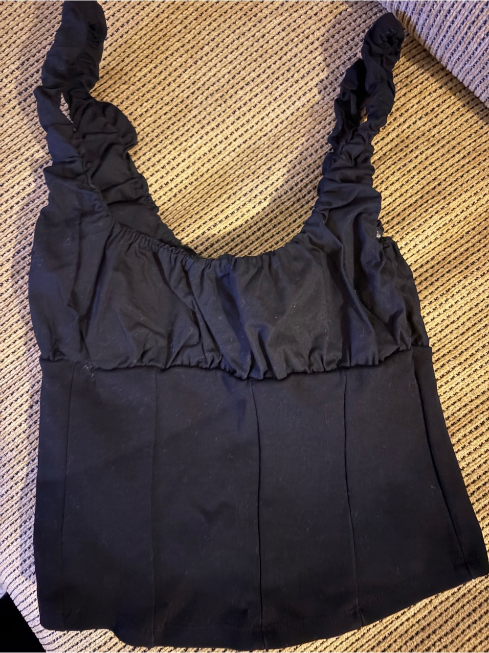 Black Ruched Strap Top - Picture 2 of 4